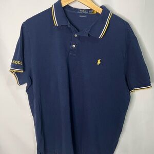 Polo by Ralph Lauren Men's Blue Polo Shirt with Yellow Accents